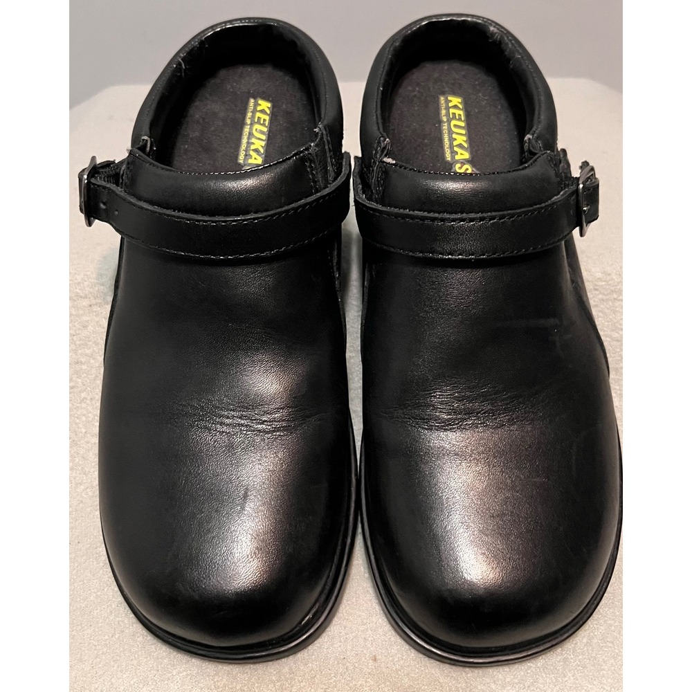 Keuka SureGrip Womens Black Leather Anti Slip Work Clogs Swivel Strap Sz 5.5‎